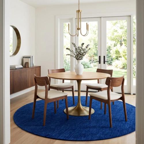 Solid Royal Blue Modern 6X6 Gabbeh Oriental Round Rug