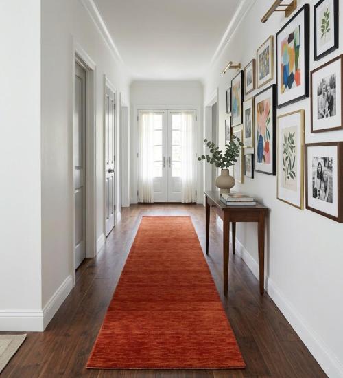 Orange Red Modern Solid 3X10 Gabbeh Oriental Runner Rug