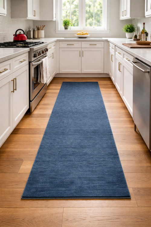 Steel Blue Modern Solid 3X10 Gabbeh Oriental Runner Rug