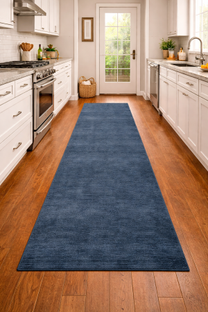 Steel Blue Modern Solid 3X12 Gabbeh Oriental Runner Rug