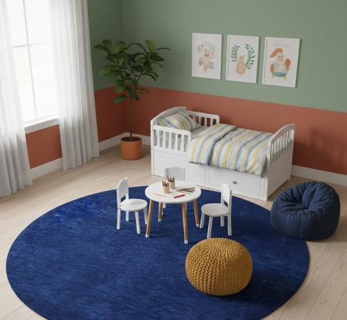 Solid Royal Blue Modern 8X8 Gabbeh Oriental Round Rug