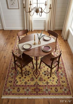 Buff Beige Floral 5'5X7'6 Oushak Chobi Oriental Rug