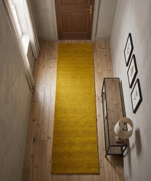 Gold Modern Solid 3X9 Hand-Loomed Oriental Runner Rug