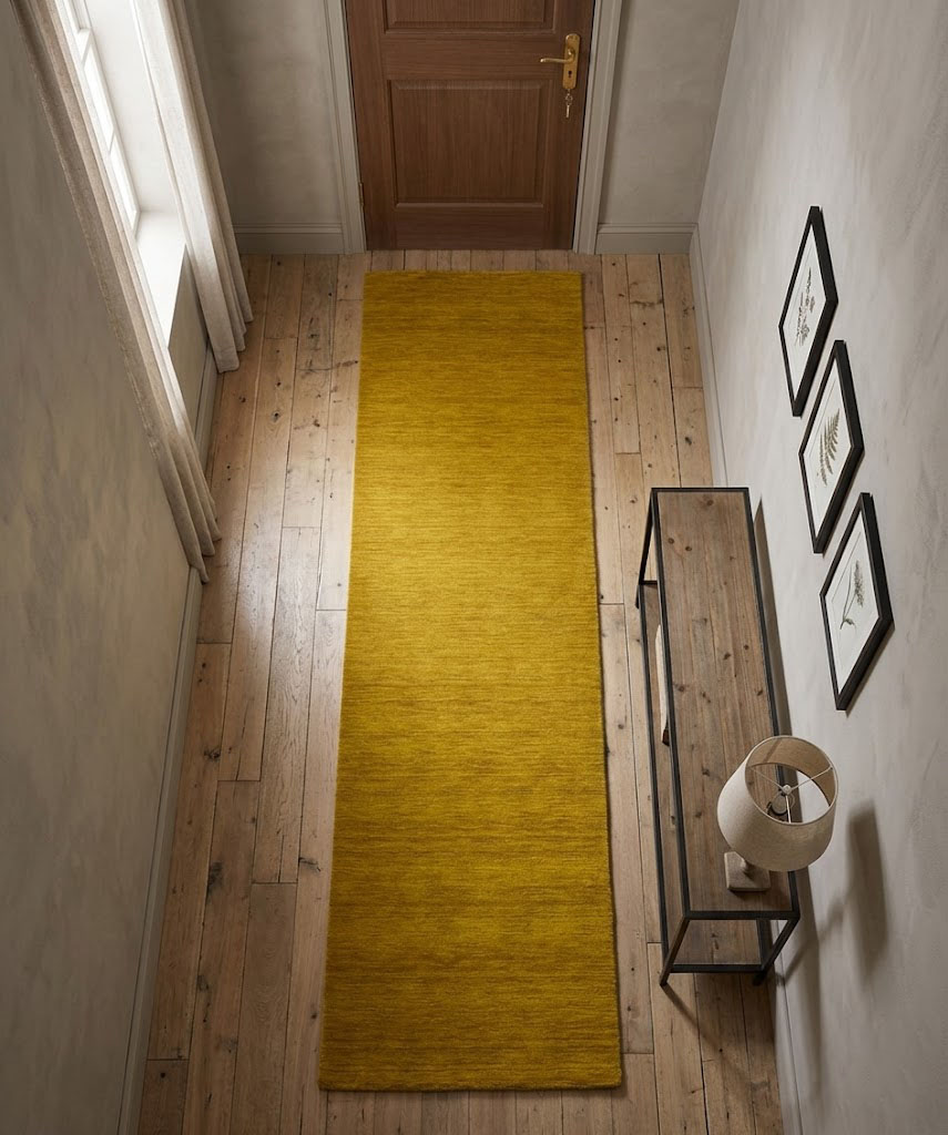 Gold Modern Solid 3X9 Hand-Loomed Oriental Runner Rug - Image 2