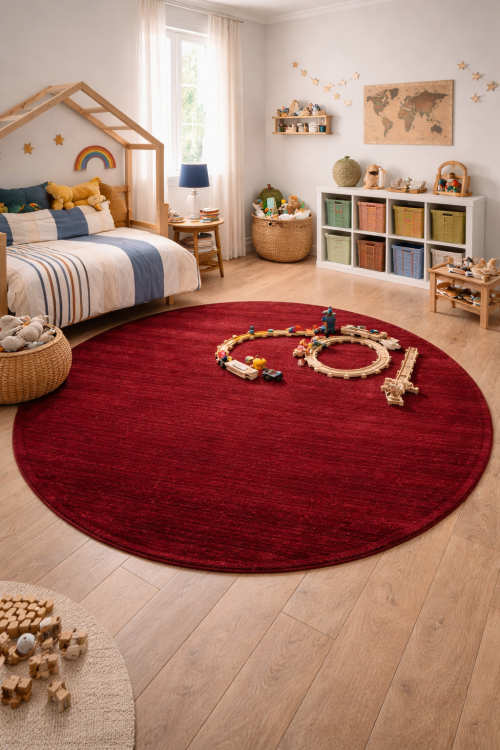 Maroon Red Modern Solid 6X6 Gabbeh Oriental Round Rug