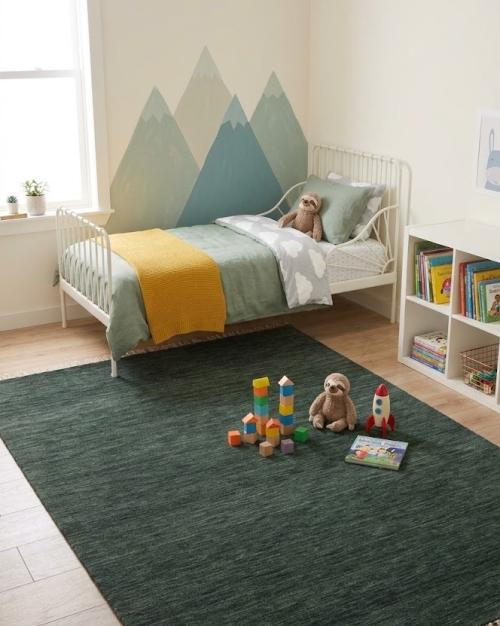 Dark Green Solid Gabbeh Modern Rug in All Size