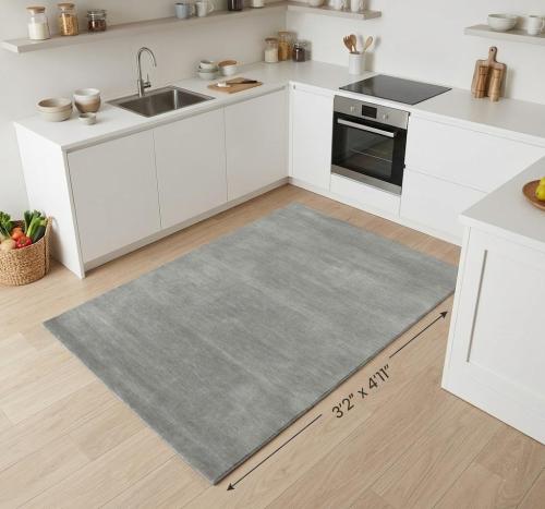 Gray Modern Solid 3X5 Gabbeh Oriental Rug