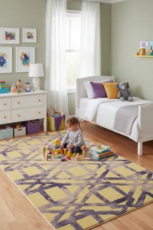 Buff & Purple Geometric 5X8 Hand-Tufted Modern Rug