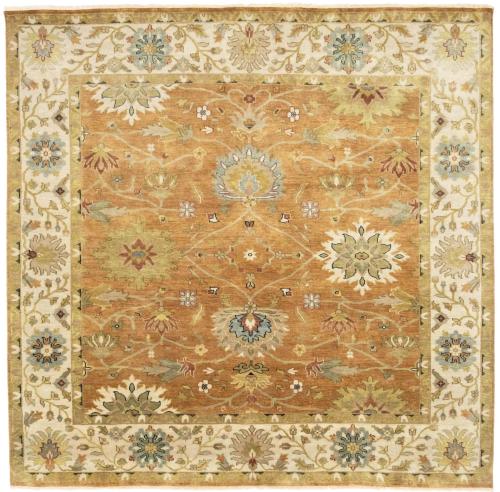 Rust Orange Floral 8x8 Osh Chobi Oriental Square Rug