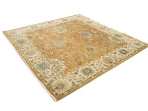 Rust Orange Floral 8X8 Osh Chobi Oriental Square Rug