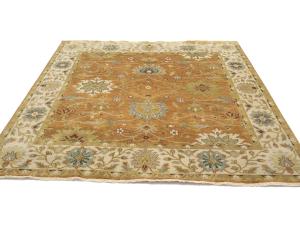 Rust Orange Floral 8X8 Osh Chobi Oriental Square Rug
