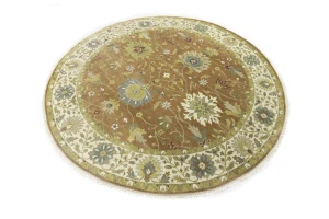 Rust Orange Floral 10X10 Osh Chobi Oriental Round Rug
