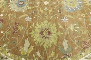 Rust Orange Floral 10X10 Osh Chobi Oriental Round Rug