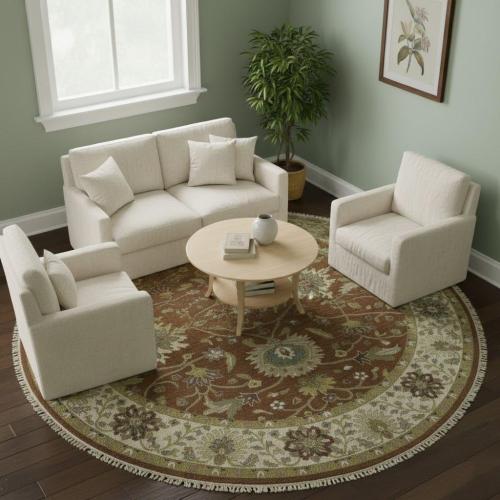 Rust Orange Floral 10X10 Osh Chobi Oriental Round Rug