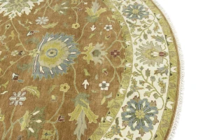Rust Orange Floral 10X10 Osh Chobi Oriental Round Rug