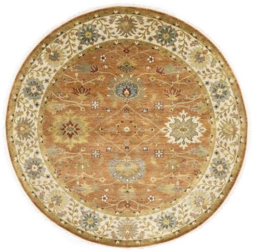 Rust Orange Floral 8X8 Chobi Oriental Round Rug