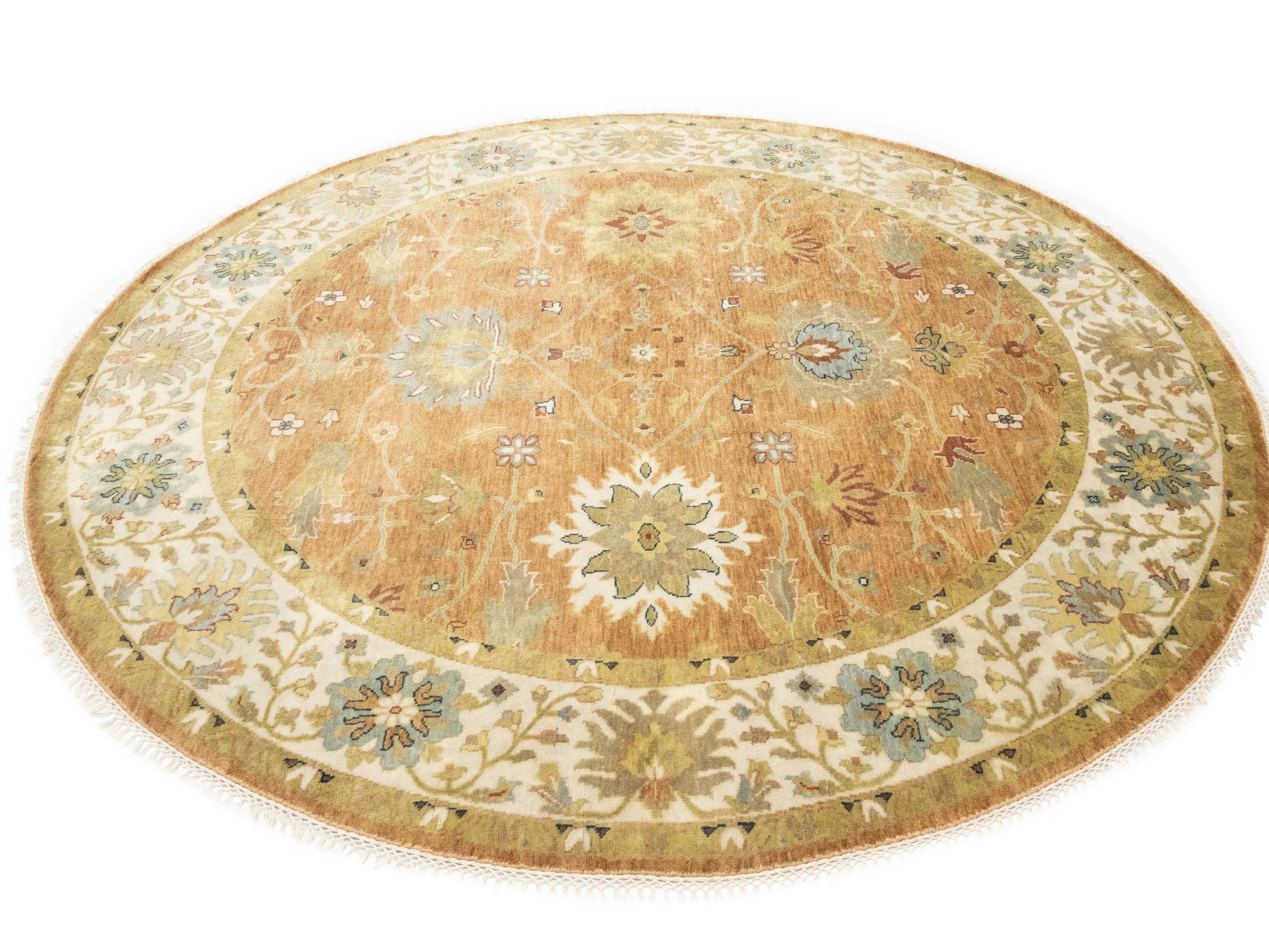 Rust Orange Floral 8X8 Chobi Oriental Round Rug