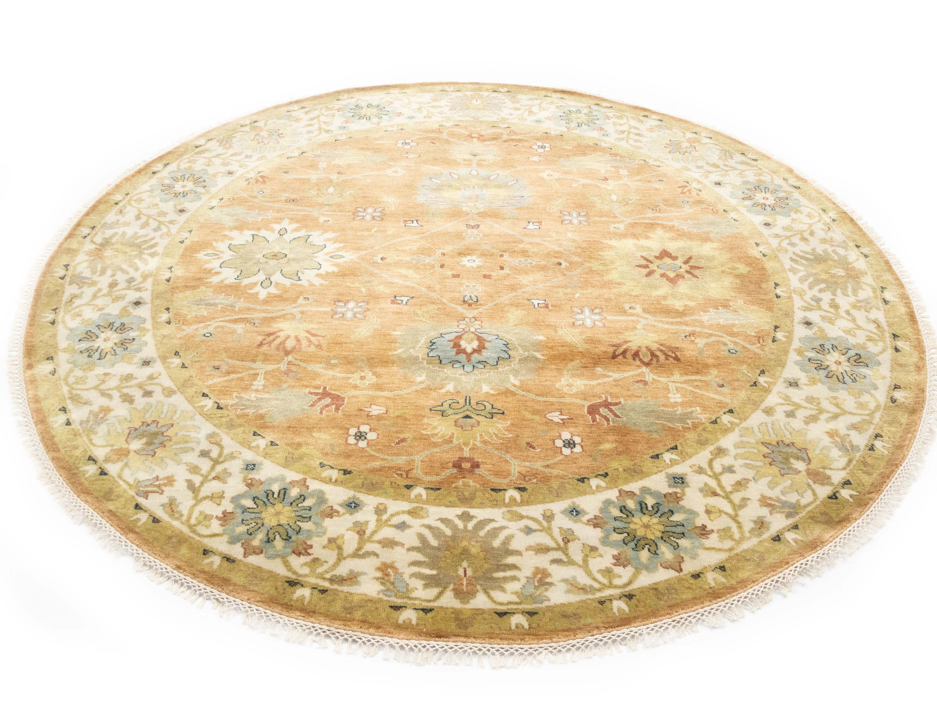 Rust Orange Floral 8X8 Chobi Oriental Round Rug