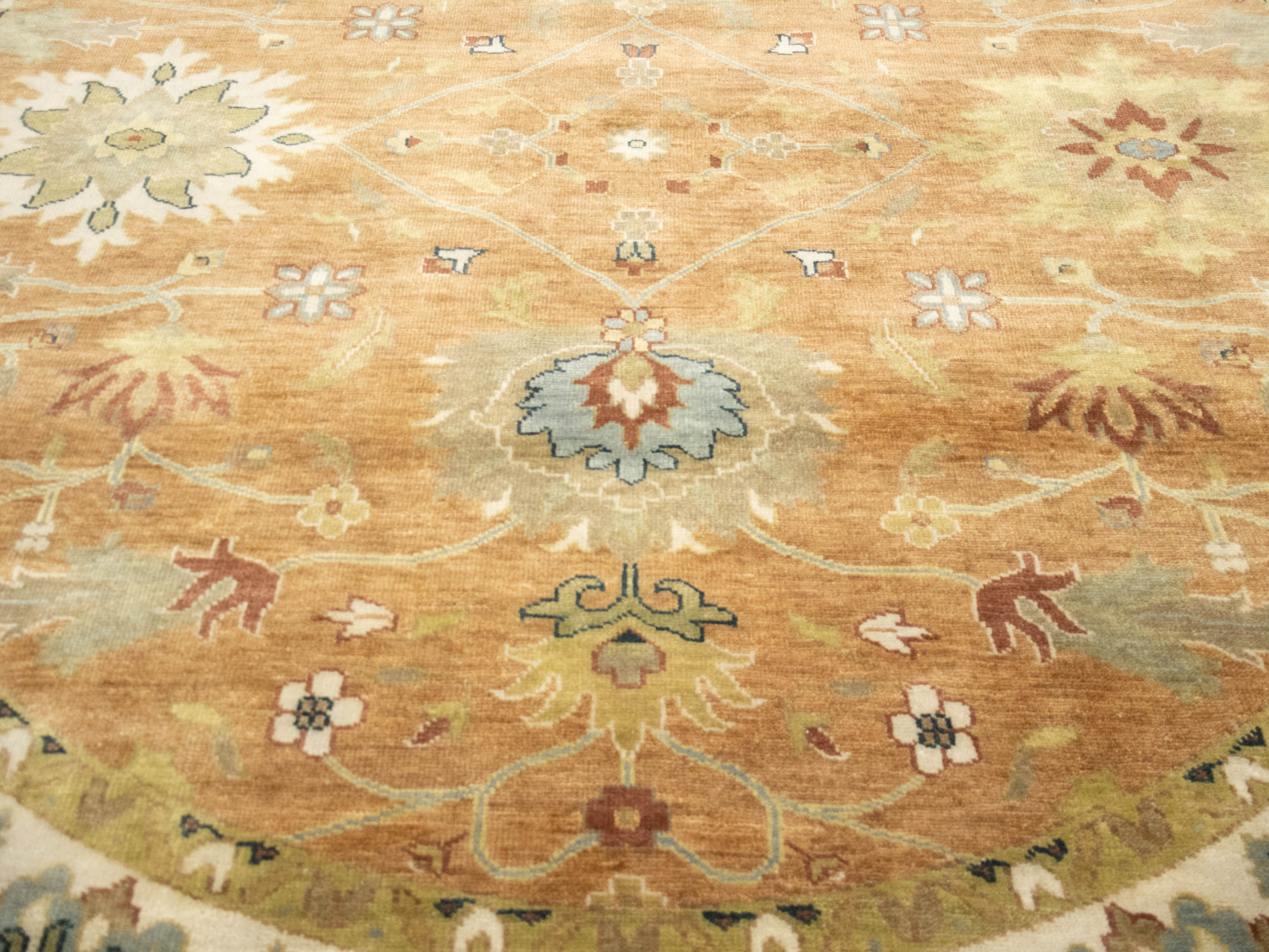 Rust Orange Floral 8X8 Chobi Oriental Round Rug