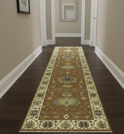 Rust Orange Floral 3X10 Osh Chobi Oriental Runner Rug