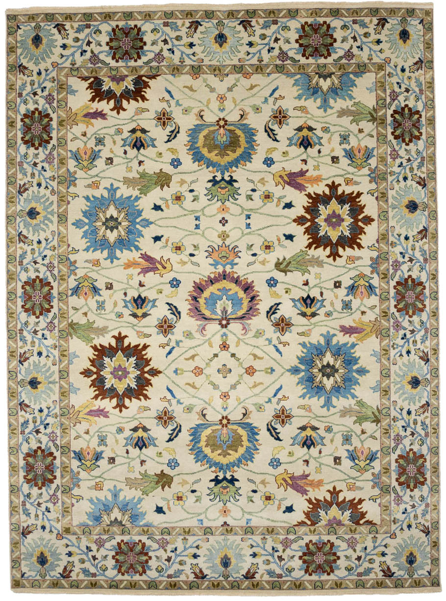 Ivory Floral Traditional 9x12 Chobi Oriental Rug