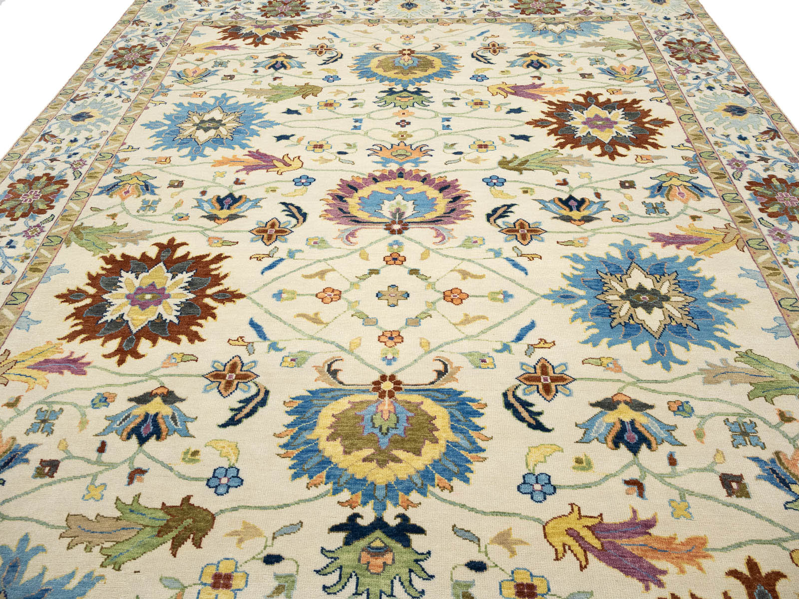 Ivory Floral Traditional 9x12 Chobi Oriental Rug