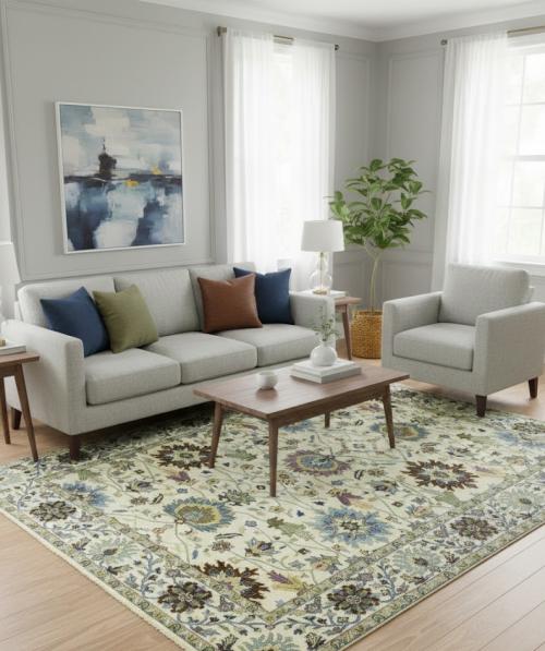 Cream Floral Traditional 8X10 Osh Chobi Oriental Rug