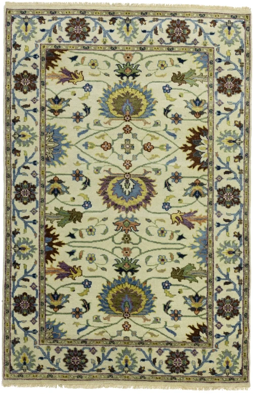 Cream Floral 4x6 Osh Chobi Oriental Area Rug