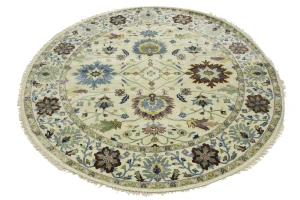 Cream Floral 8X8 Osh Chobi Peshawar Oriental Round Rug