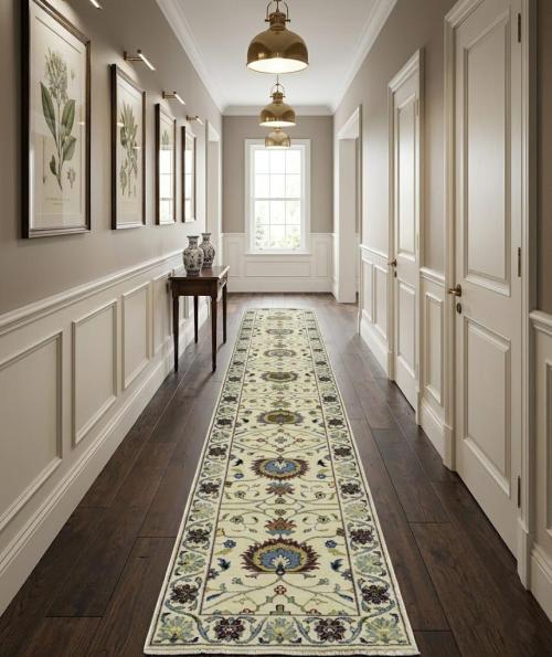 Cream Floral 2'5X13'7 Osh Chobi Peshawar Oriental Runner Rug