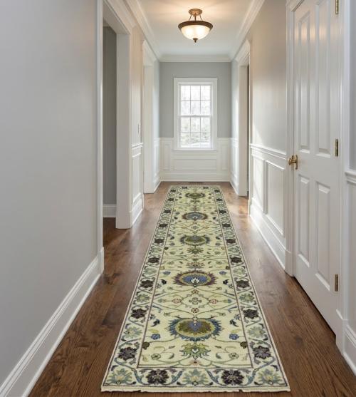 Cream Floral 3X10 Osh Chobi Peshawar Oriental Runner Rug