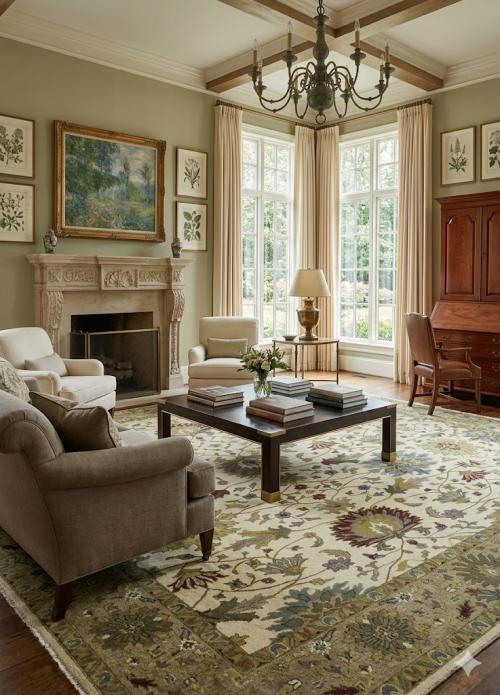 9'11 x 13'11 Cream & Blue Oushak Chobi Hand Knotted Wool Rug