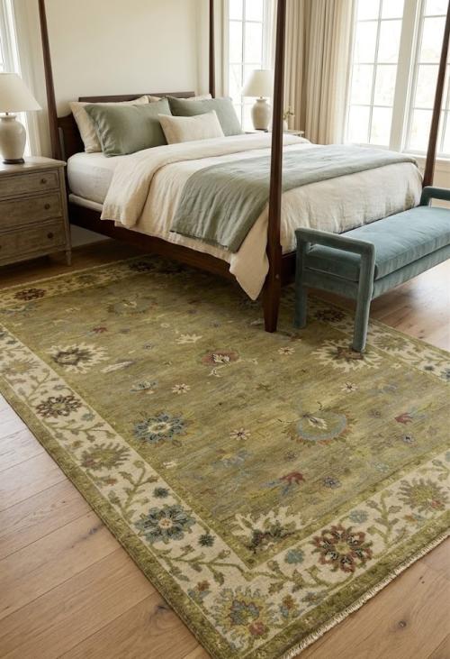 Tan Floral Traditional 5X8 Osh Chobi Peshawar Oriental Rug