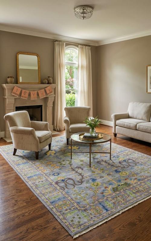 Silver Floral Traditional 5X8 Osh Chobi Oriental Rug