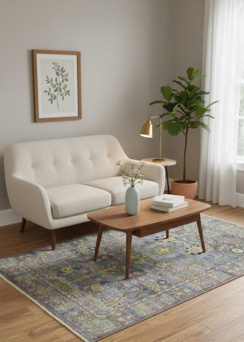 Silver Floral Traditional 4X6 Oushak Chobi Oriental Rug