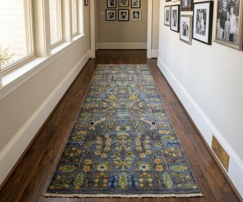 Silver Floral 2'5X6 Oushak Chobi Oriental Runner Rug