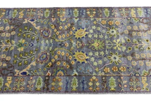 Silver Floral 2'5X6 Oushak Chobi Oriental Runner Rug