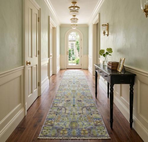 Silver Floral 3X10 Oushak Chobi Oriental Runner Rug