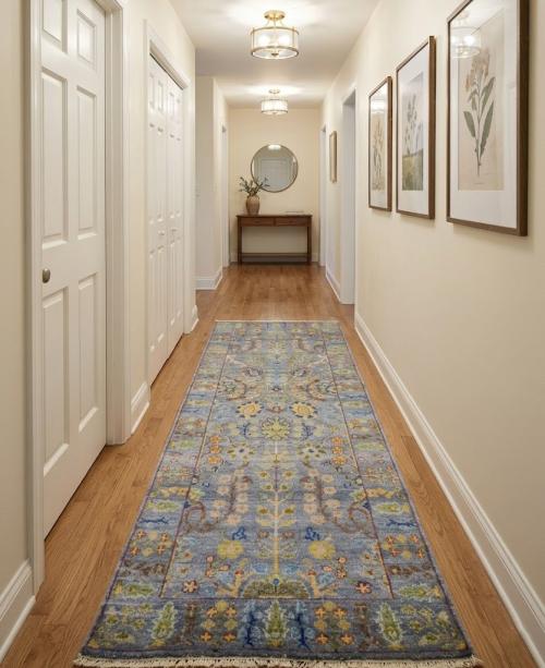 Silver Floral 2'6X6 Oushak Chobi Oriental Runner Rug