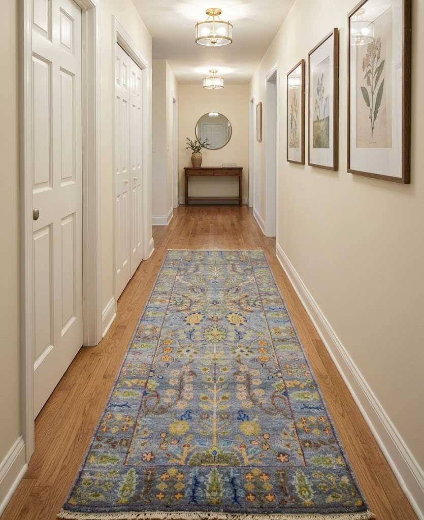 Silver Floral 2'6X6 Oushak Chobi Oriental Runner Rug - Image 2