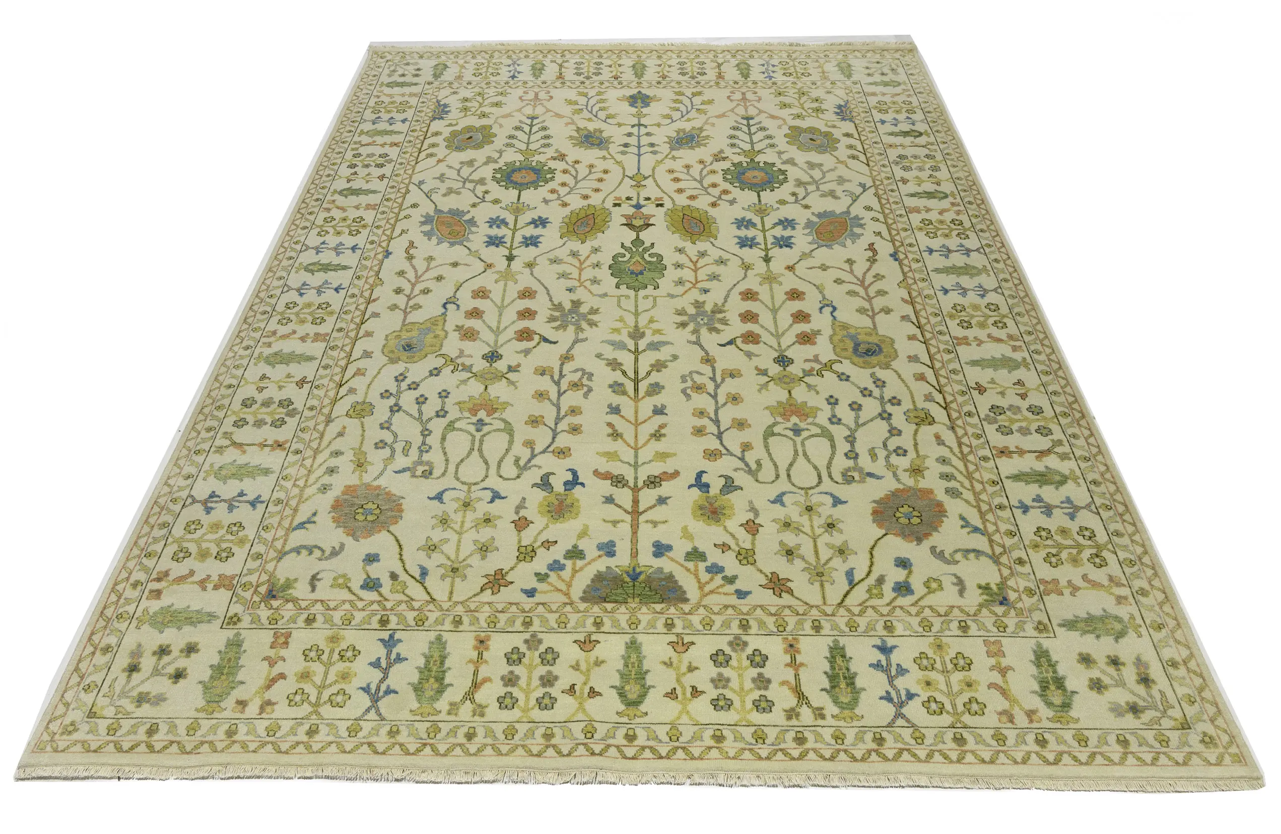 Ivory Floral Traditional 9X12 Oushak Chobi Oriental Rug