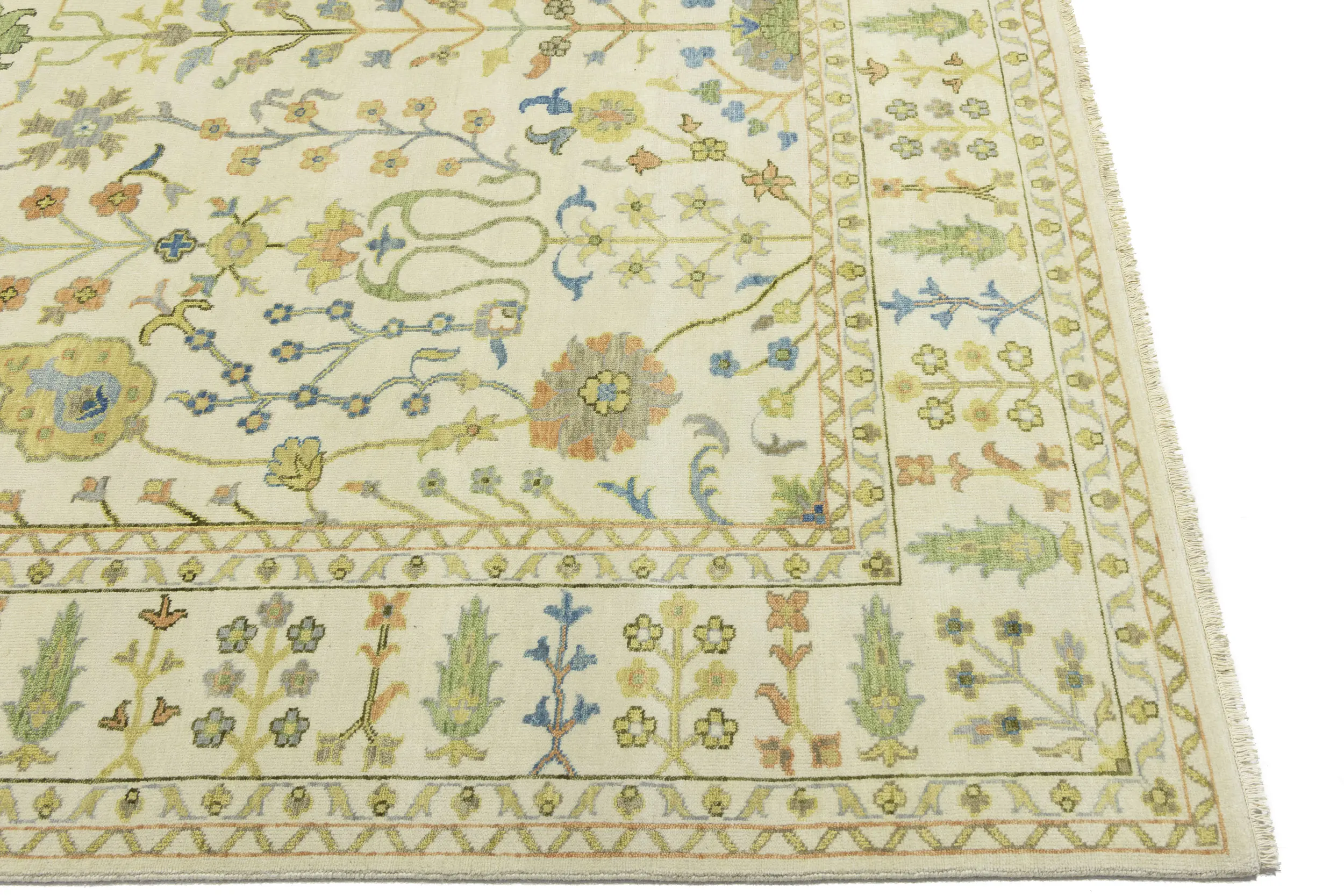 Ivory Floral Traditional 9X12 Oushak Chobi Oriental Rug
