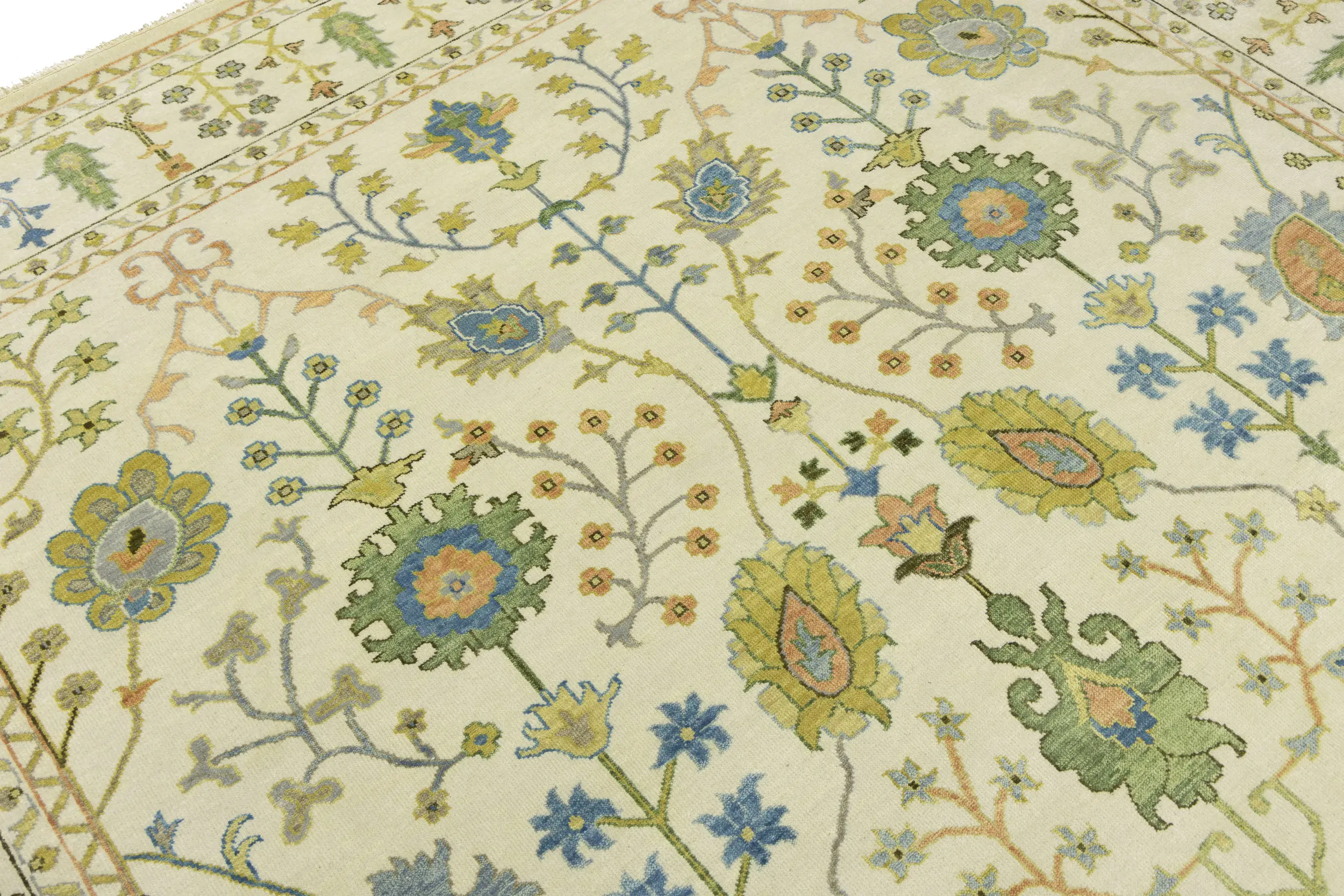Ivory Floral Traditional 9X12 Oushak Chobi Oriental Rug
