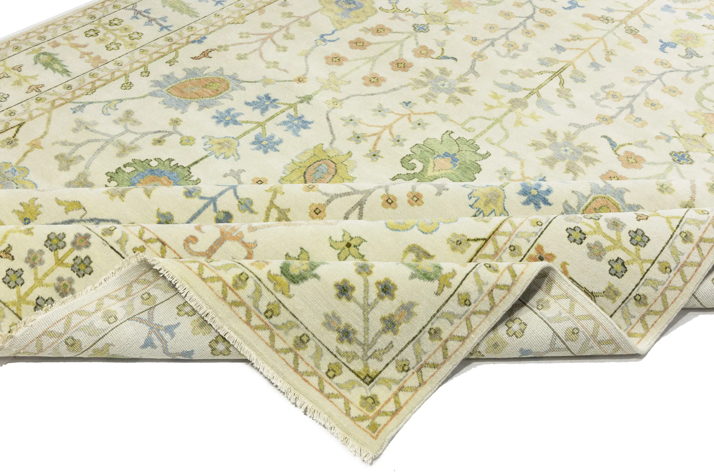 Ivory Floral Traditional 9X12 Oushak Chobi Oriental Rug