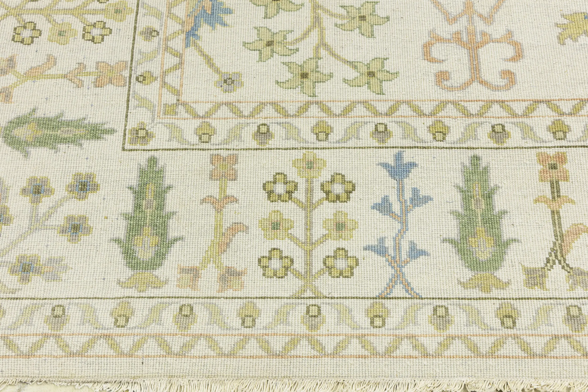 Ivory Floral Traditional 9X12 Oushak Chobi Oriental Rug