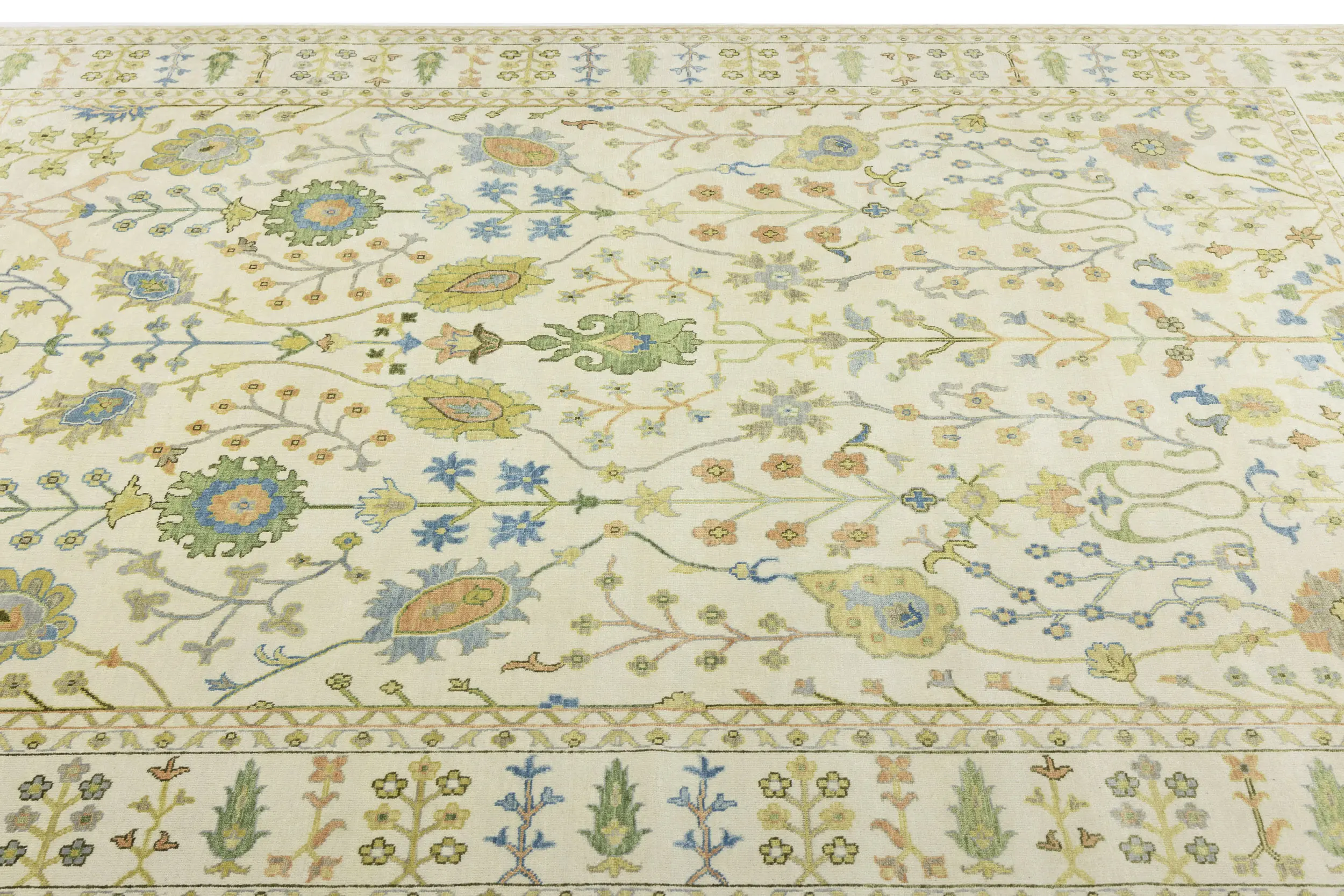 Ivory Floral Traditional 9X12 Oushak Chobi Oriental Rug