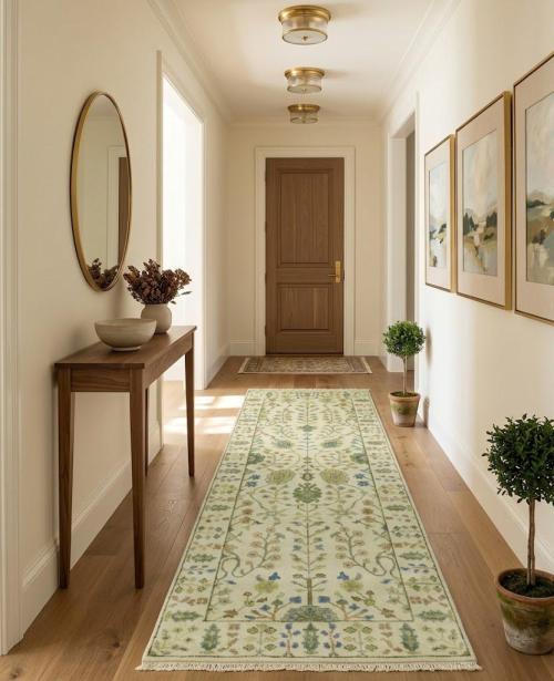 Ivory Floral Traditional 2'6X6 Oushak Chobi Oriental Runner Rug
