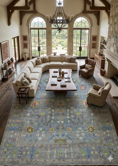 9'10 x 13'10 Hand Knotted Muted Light Blue Oushak Wool Rug