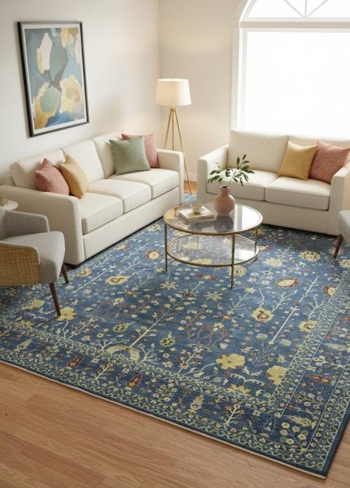 Blue Floral Traditional 12X15 Oushak Chobi Oriental Rug