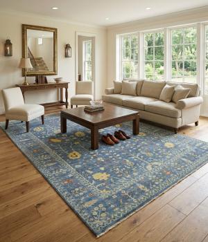 Blue Floral Traditional 10X14 Oushak Chobi Oriental Rug